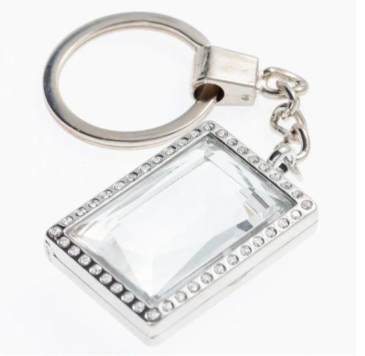 Bubbled Rectangle Rhinestone Locket Keychain