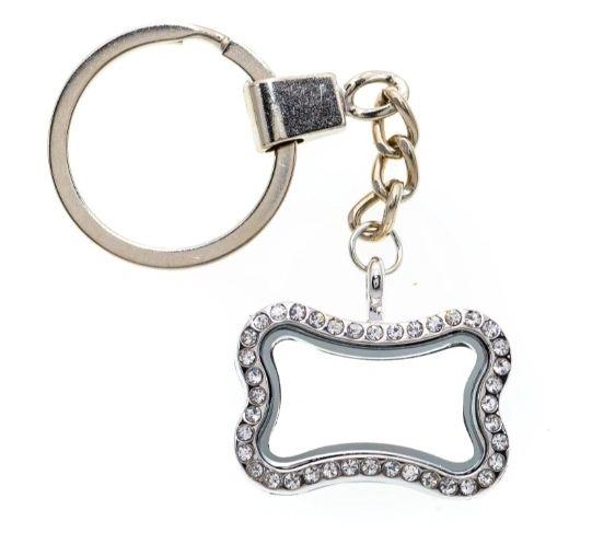 Dog Bone Rhinestone Locket Keychain
