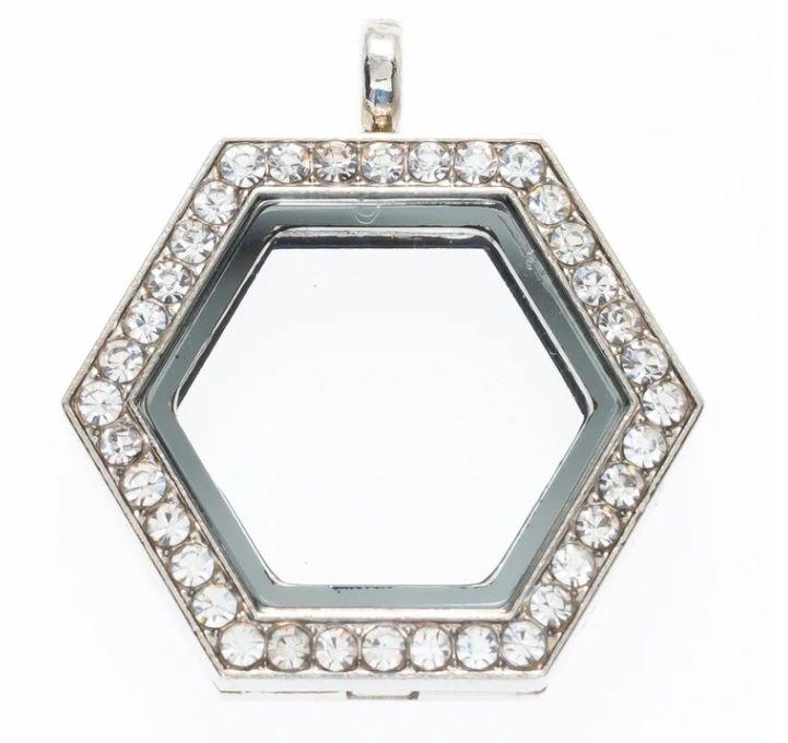Hexagon Rhinestones Locket Pendant