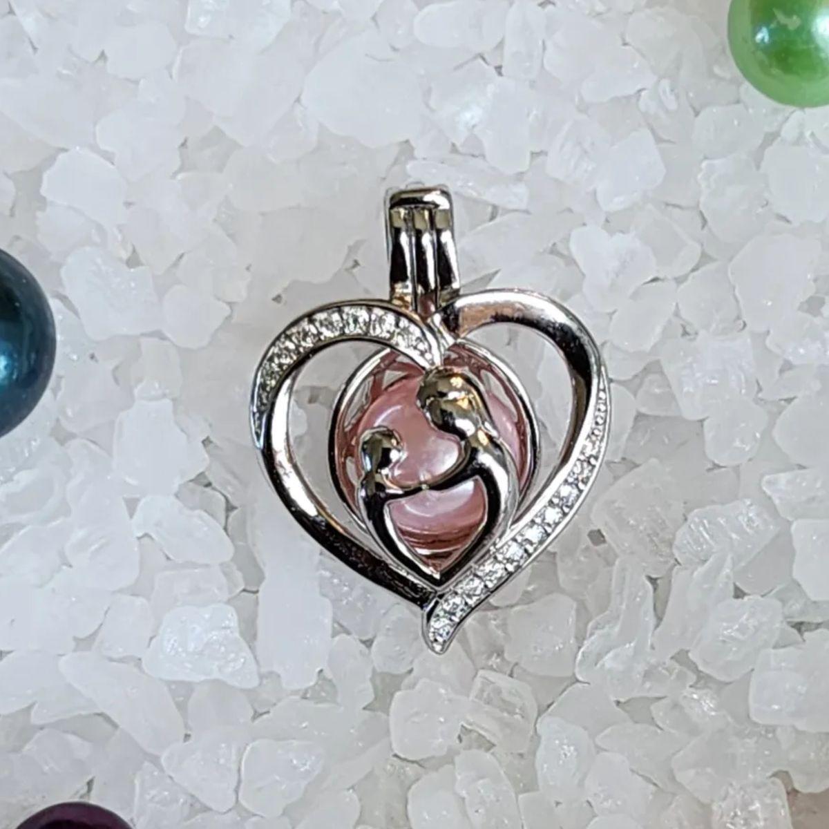 Mother & Child Rhinestone Cage In Sterling Silver