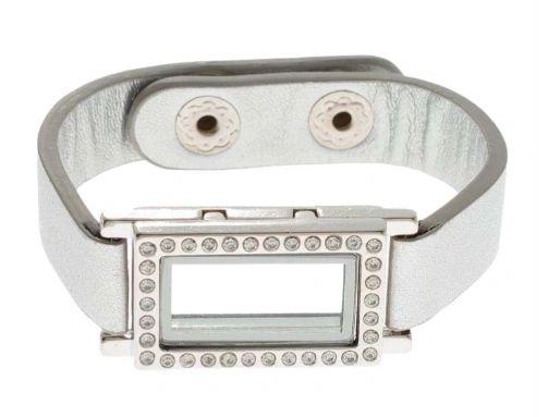 Rectangle Locket On Leather Bracelet