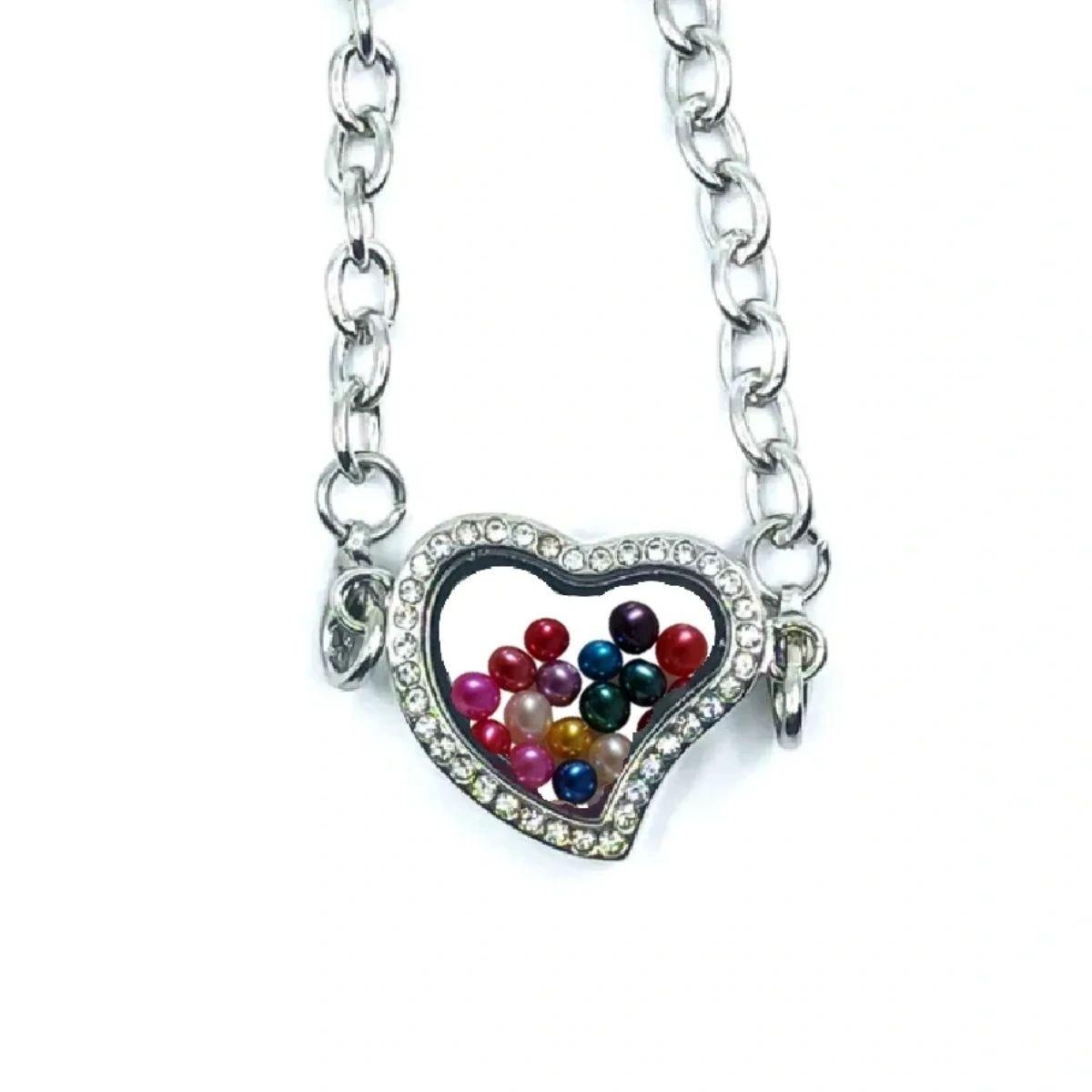Rhinestone Heart Locket Bracelet