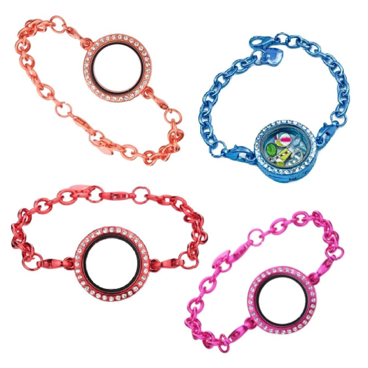 Round Metallic Rhinestone Locket Bracelet