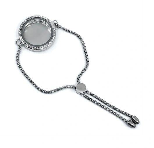 Round Rhinestone Locket Slider Bracelet