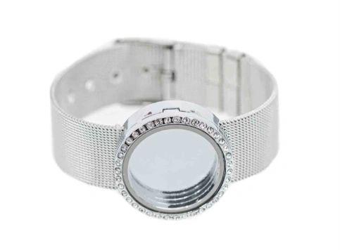 Round Rhinestone Xlocket On Mesh Bracelet