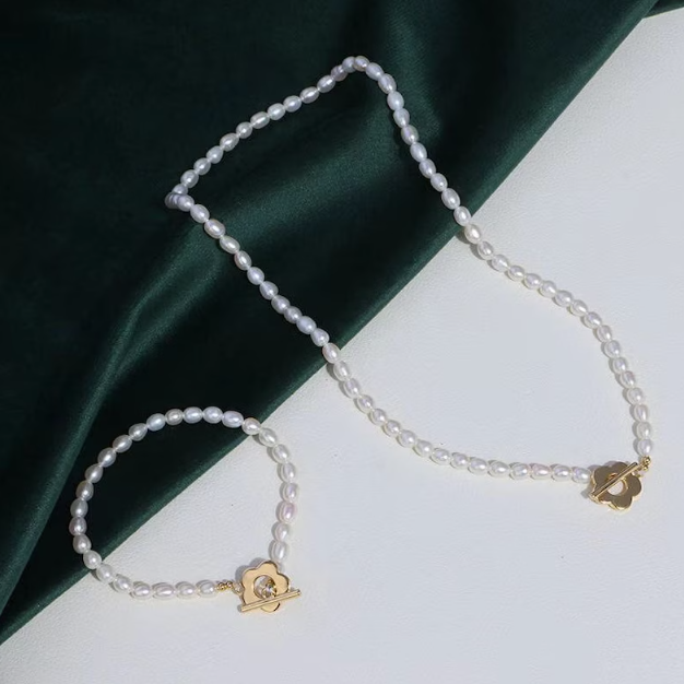 Pre-made Pearl Necklace and Bracelet Set