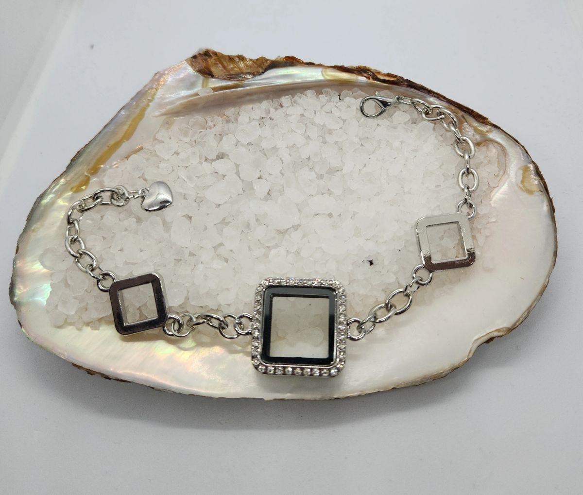 Square Rhinestone Locket Bracelet