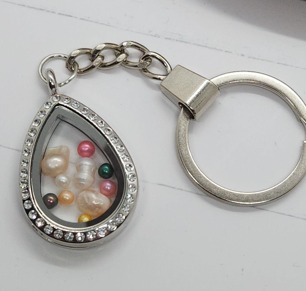 Teardrop Rhinestone Locket Keychain